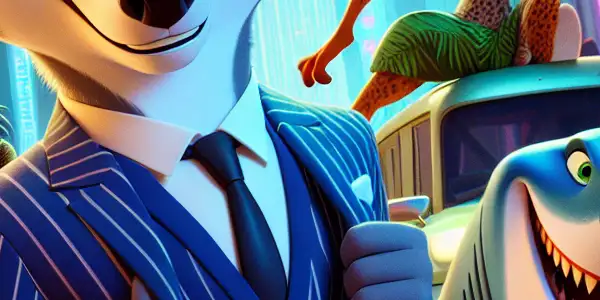 A group of anthropomorphic animal criminals in a vibrant urban setting, showcasing adventure and humor.